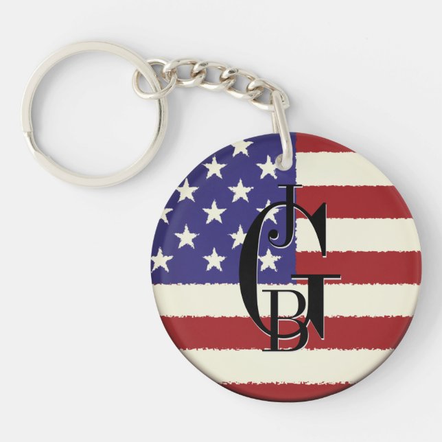 Monogrammed Patriotic American Flag Keychain (Front)