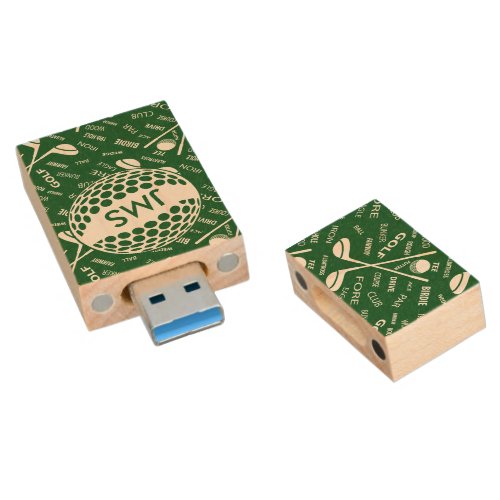 Monogrammed Pattern for the Golfer Wood Flash Drive