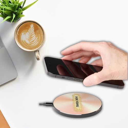 Monogrammed Peach and Gold Business  Wireless Charger