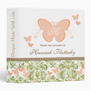 Monogrammed Peach Butterfly Wedding Recipe Binder