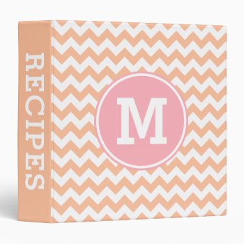 Monogrammed Peach Pink And White Chevron Recipe 3 Ring Binder by cliffviewgraphics at Zazzle