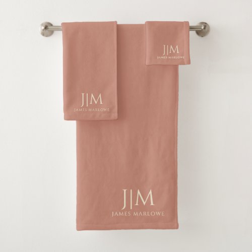 Monogrammed Peach Pink Bath Towel Set