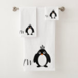 Monogrammed Penguin Design Bath Towel Set