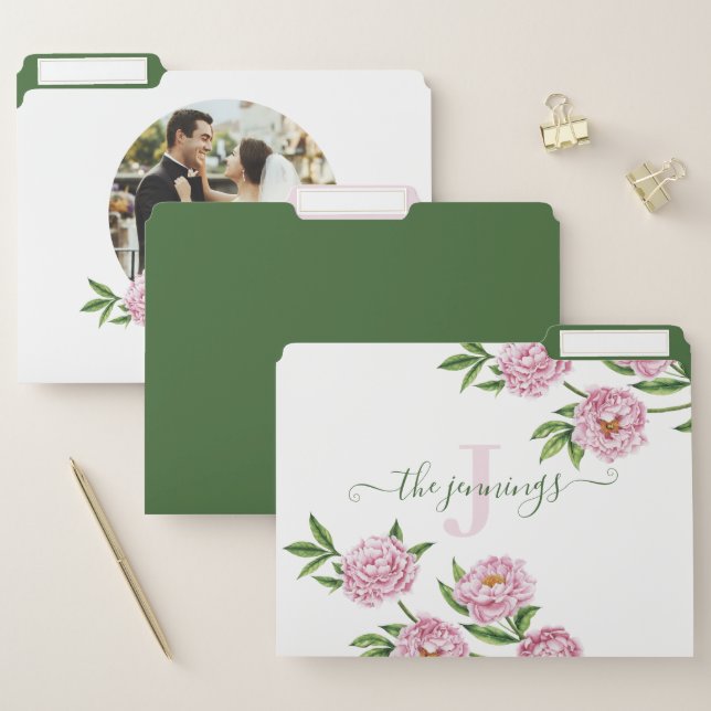 Monogrammed Peony File Folders (Set)