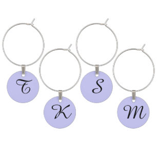 Monogrammed Periwinkle Wine Charms