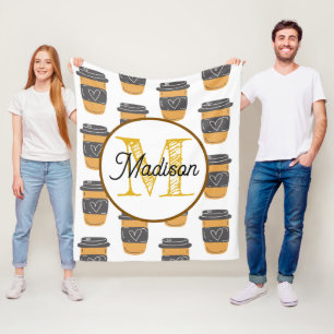 Monogrammed personalize fleece blanket coffee