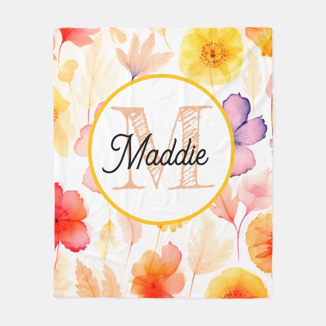 Monogrammed personalize fleece blanket florl (Front)