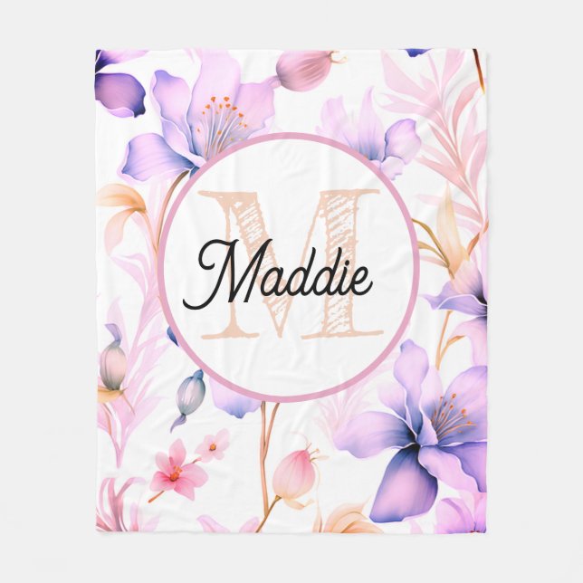 Monogrammed personalize fleece blanket florl (Front)