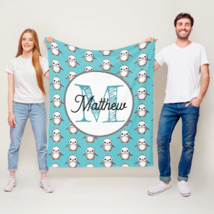 Monogrammed personalize fleece blanket penguin