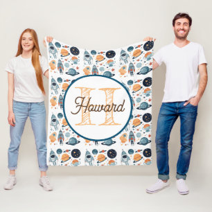 Monogrammed personalized astronaut fleece blanket