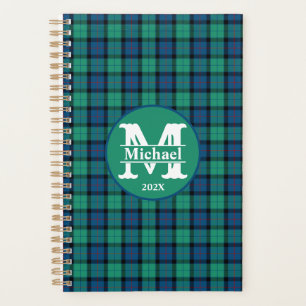Monogrammed Personalized Blue and Green Plaid Planner