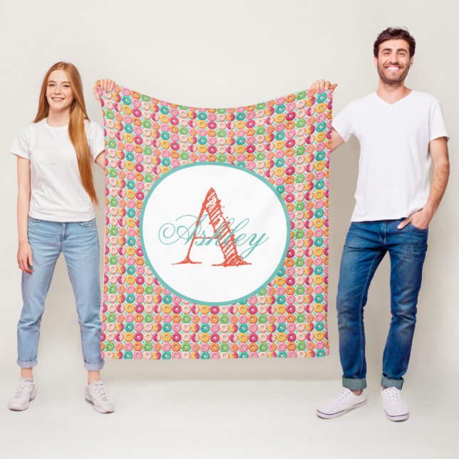 Monogrammed personalized donuts fleece blanket (In Situ)