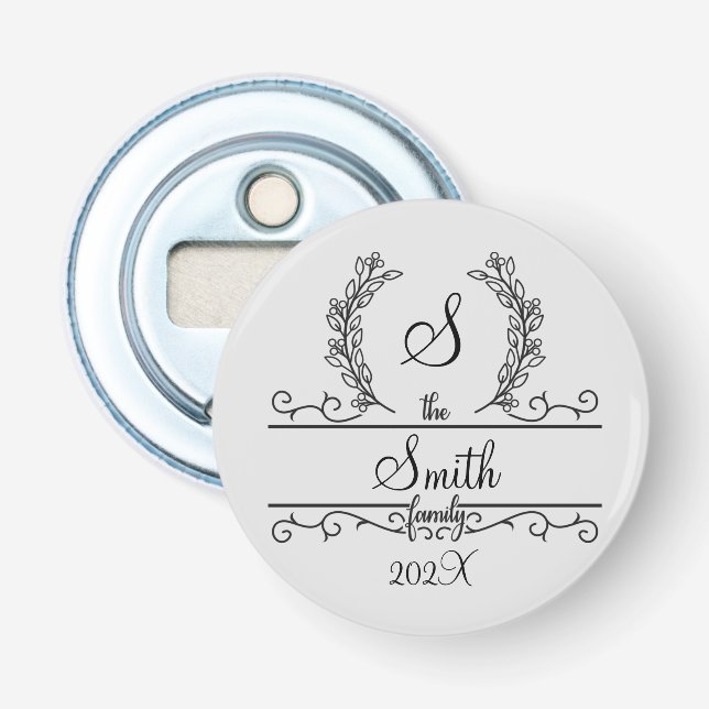 Monogrammed Personalized Family Name  Bottle Opener (Front)