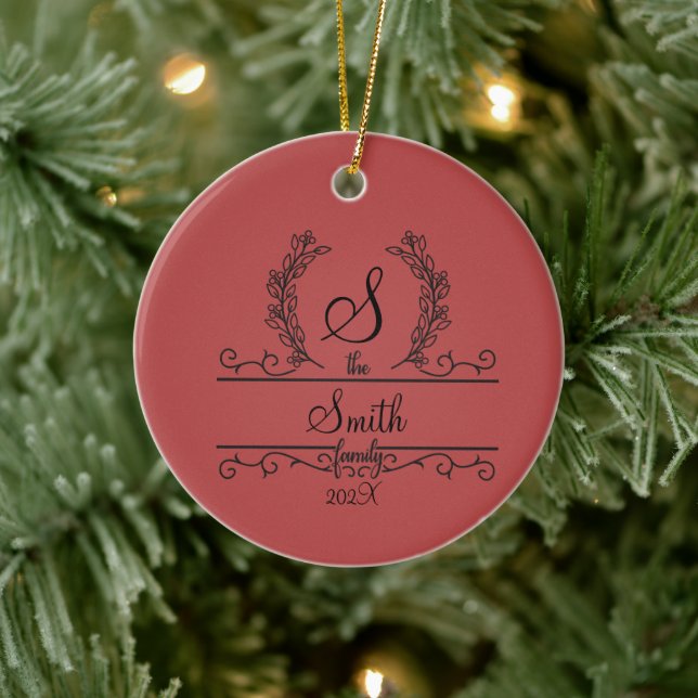 Monogrammed Personalized Family Name Ceramic Ornament (Tree)