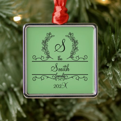 Monogrammed Personalized Family Name  Metal Ornament