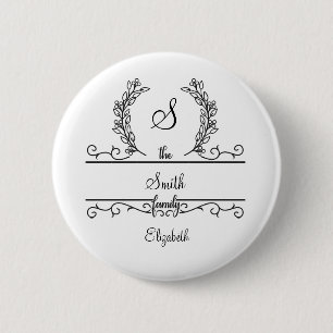 Monogrammed Personalized Family Name Script Leaves Button