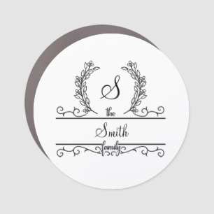 Monogrammed Personalized Family Name Script Leaves Car Magnet