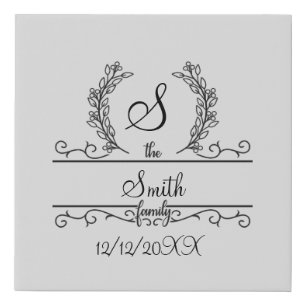 Monogrammed Personalized Family Name Script leaves Faux Canvas Print