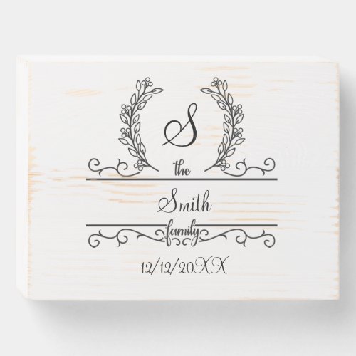 Monogrammed Personalized Family Name Script Leaves Wooden Box Sign