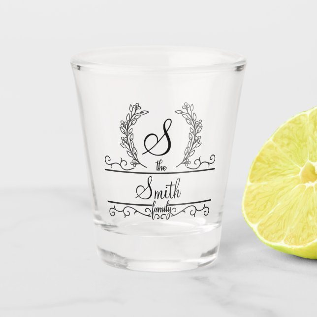 Monogrammed Personalized Family Name  Shot Glass (Front)