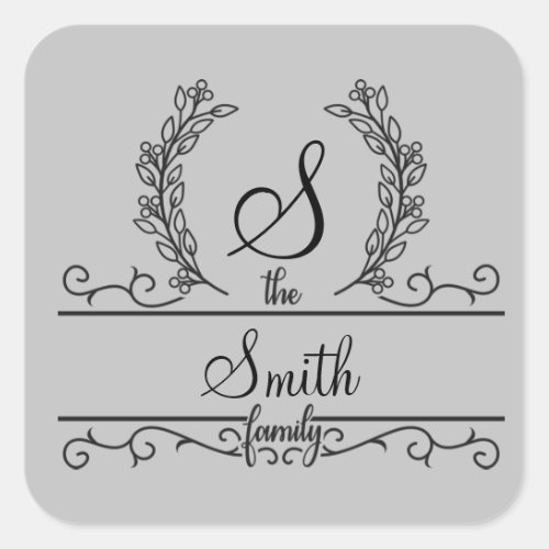 Monogrammed Personalized Family Name  Square Sticker