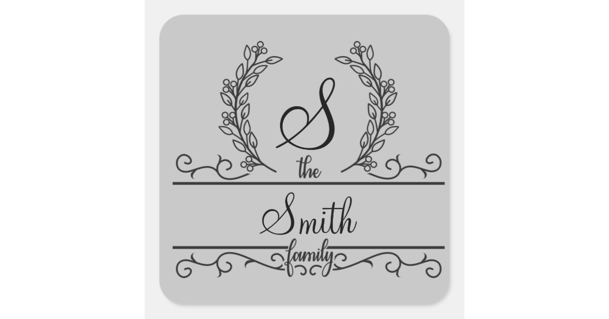 Square Name Monogram Monogrammed Personalized Family Name Square Sticker | Zazzle
