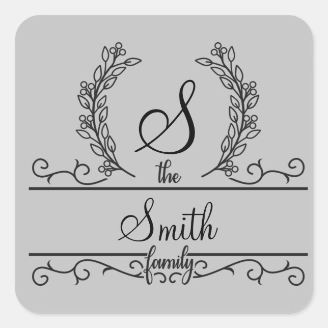 Monogrammed Personalized Family Name  Square Sticker (Front)