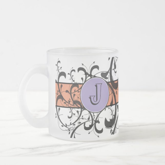 Monogrammed Personalized Fancy Flourish Frosted Glass Coffee Mug (Left)