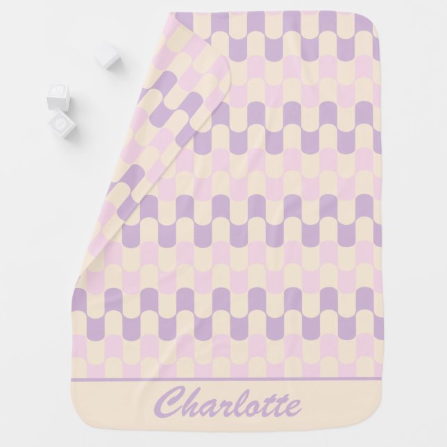 Monogrammed Personalized Name Pink Purple Retro Baby Blanket (In Situ)