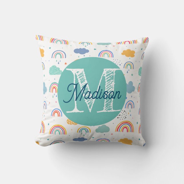 Monogrammed personalized rainbow pillow (Front)