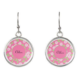 Monogrammed Personalized Shabby Chic Pink Floral Earrings