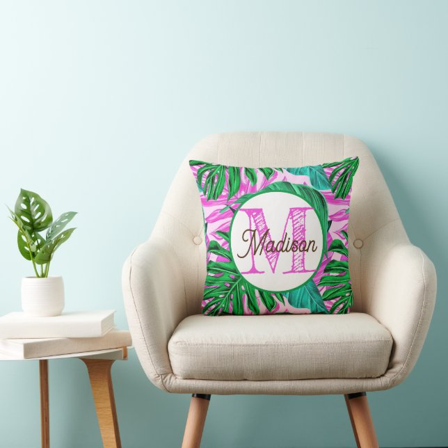 Monogrammed personalized tropical pillow (Chair)