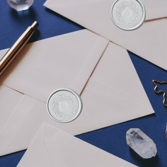 Monogrammed Personalized Wreath Wax Seal Sticker (Elegant wreath monogrammed personalized wax seal stickers from Ricaso - easy change the monogram)