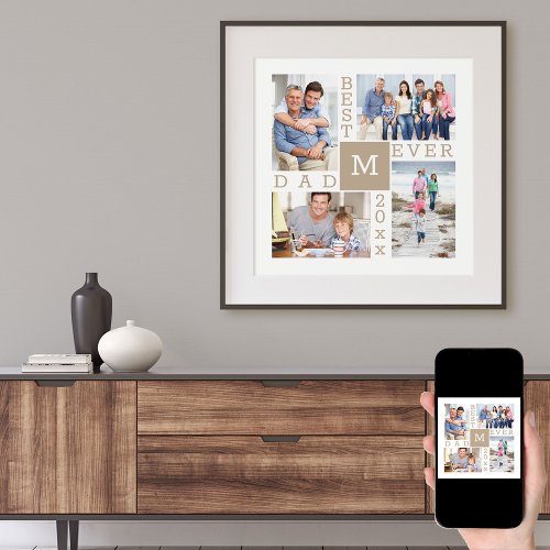 Monogrammed Photo Collage Best Dad Ever Poster