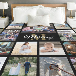 Monogrammed Photo Collage Black, White and Gold Fleece Blanket