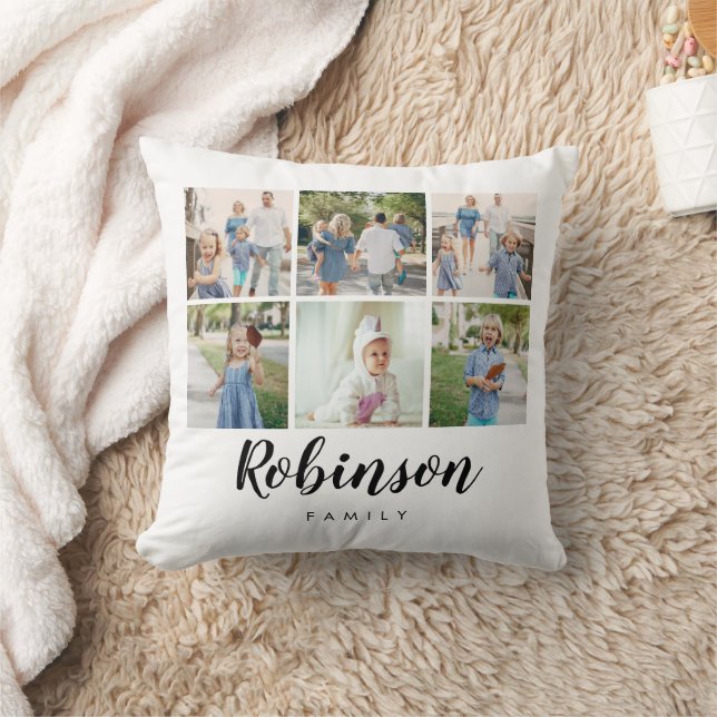 Monogrammed Photo Collage Classic Family | Throw Pillow (Blanket)