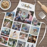 Monogrammed Photo Collage Grid Pattern Gold White Apron<br><div class="desc">Celebrate the simple joys of family and friends with an elegant custom photo collage apron. If you prefer a background or text in colors other than black, white, and gold, see instructions below. (IMAGE PLACEMENT TIP: An easy way to center a photo exactly how you want is to crop it...</div>