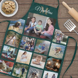 Monogrammed Photo Collage Grid Pattern Green Gold Apron<br><div class="desc">Celebrate the simple joys of family and friends with an elegant custom photo collage apron. If you prefer a background or text in colors other than green, gold, and white, see instructions below. (IMAGE PLACEMENT TIP: An easy way to center a photo exactly how you want is to crop it...</div>