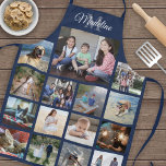 Monogrammed Photo Collage Grid Pattern Navy Blue Apron<br><div class="desc">Celebrate the simple joys of family and friends with an elegant custom photo collage apron. If you prefer a background or text in colors other than blue, white and gray, see instructions below. (IMAGE PLACEMENT TIP: An easy way to center a photo exactly how you want is to crop it...</div>