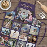 Monogrammed Photo Collage Grid Pattern Purple Gold Apron<br><div class="desc">Celebrate the simple joys of family and friends with an elegant custom photo collage apron. If you prefer a background or text in colors other than purple, lavender, and gold, see instructions below. (IMAGE PLACEMENT TIP: An easy way to center a photo exactly how you want is to crop it...</div>