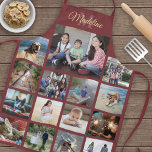 Monogrammed Photo Collage Pattern Burgundy & Gold Apron<br><div class="desc">Celebrate the simple joys of family and friends with an elegant custom photo collage apron. If you prefer a background or text in colors other than burgundy and gold, see instructions below. (IMAGE PLACEMENT TIP: An easy way to center a photo exactly how you want is to crop it before...</div>
