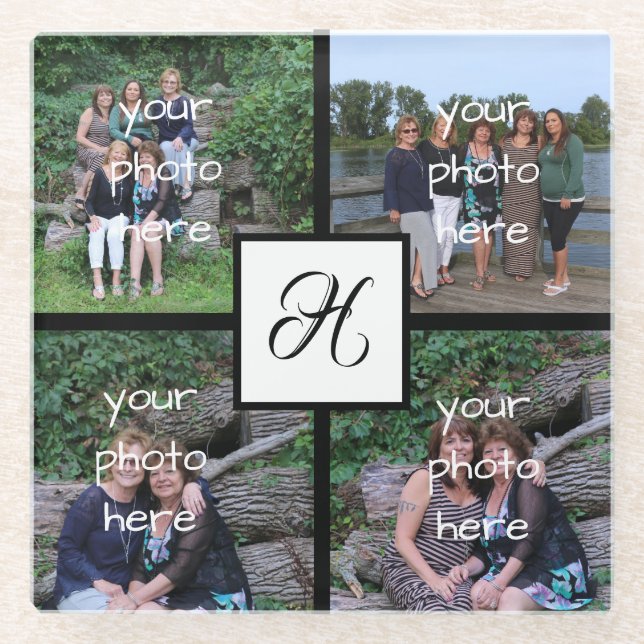 Monogrammed Photo Glass Coaster (Front)