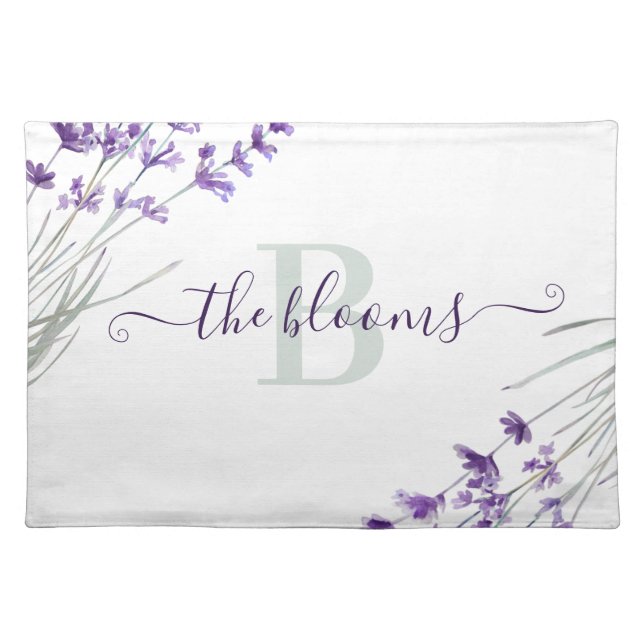 Monogrammed Photo Watercolor Lavender Placemat (Front)