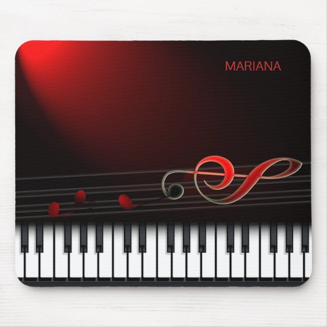 Monogrammed Piano And Red Clef Mouse Pad (Front)