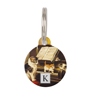Monogrammed Piano Lesson Mother Cat Cute Kittens Pet ID Tag