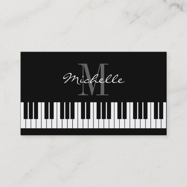 Monogrammed piano teacher business card template (Front)