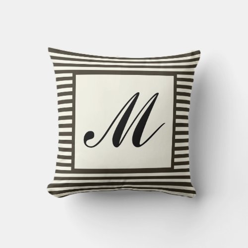 Monogrammed pillow striped pattern light grey throw pillow