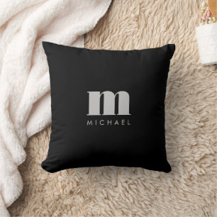 Monogrammed Pillows Custom Name Black And Silver