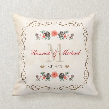 Monogrammed Pine Cone Christmas Wedding Year Throw Pillow by cutecustomgifts at Zazzle
