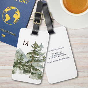 Monogrammed Pine Forest and Mountain Luggage Tag